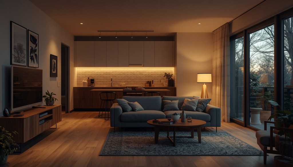 wohnzimmer mit kueche